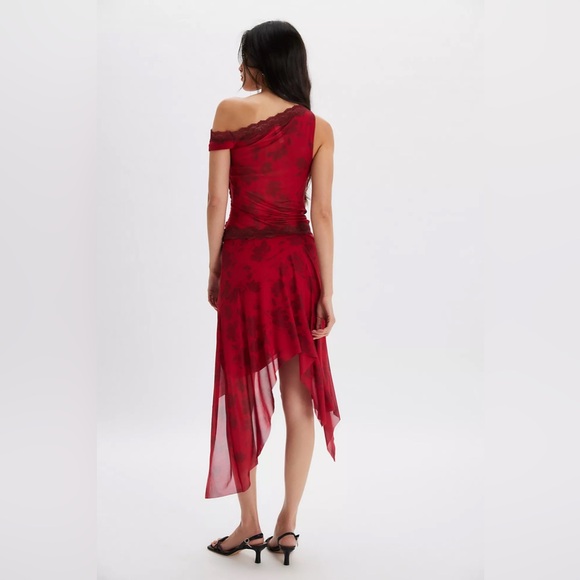 Free People Floral Mesh Lace Two-Piece Set Asymmetrical Skirt One-Shoulder Top - Picture 2 of 5